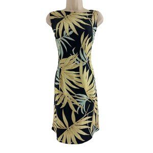 Tori Richard 100% Silk Tropical Palm Print Sheath Dress Size L Summer Vacation
